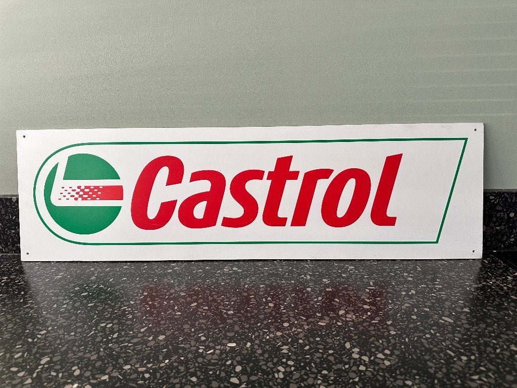 Mooi CASTROL bord. 75 x 21,5 cm. reclamebord., Verzamelen, Merken en Reclamevoorwerpen, Ophalen of Verzenden, Gebruikt, Reclamebord
