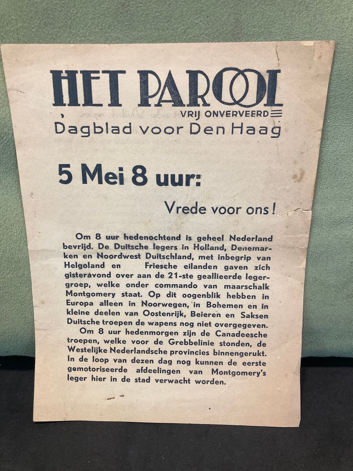 Het Parool, dagblad voor Den Haag mei 1945 (160725), Ophalen of Verzenden, Overige soorten, Nederland, Foto of Poster
