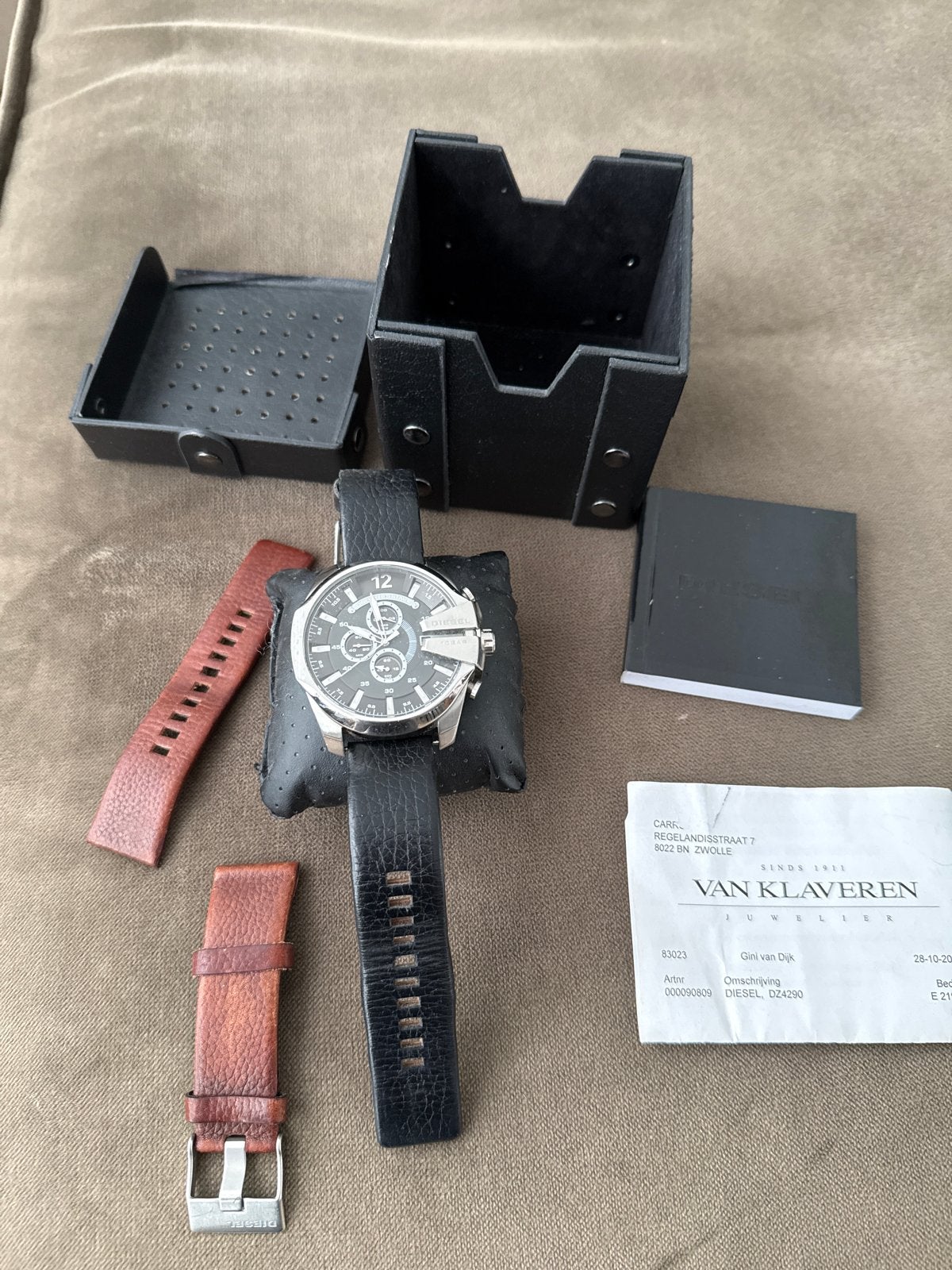 Diesel Herenhorloge Mega Chief DZ4290 met extra bandje, Overige merken, Staal, Polshorloge, Ophalen of Verzenden