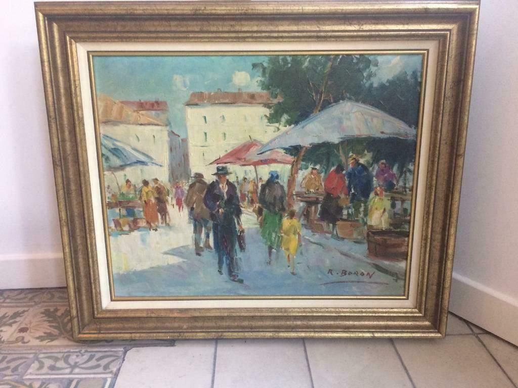 Olieverf op doek – Boron – marktdag, Antiek en Kunst, Ophalen of Verzenden
