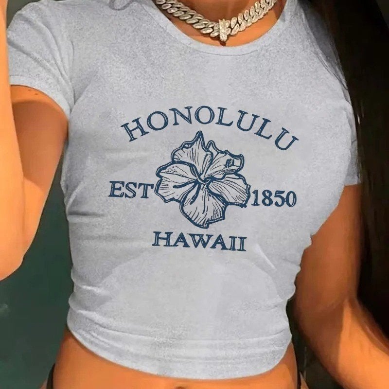 Luxe crop shirt Y2k stijl voor meiden - Honolulu Hawai, Kleding | Dames, Ophalen of Verzenden, Nieuw, Maat 36 (S), Korte mouw
