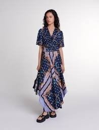 Maje Maxi Jurk met Kettingprint en Polka Dots - Maat 38, Maat 38/40 (M), Blauw, Nieuw, Ophalen of Verzenden