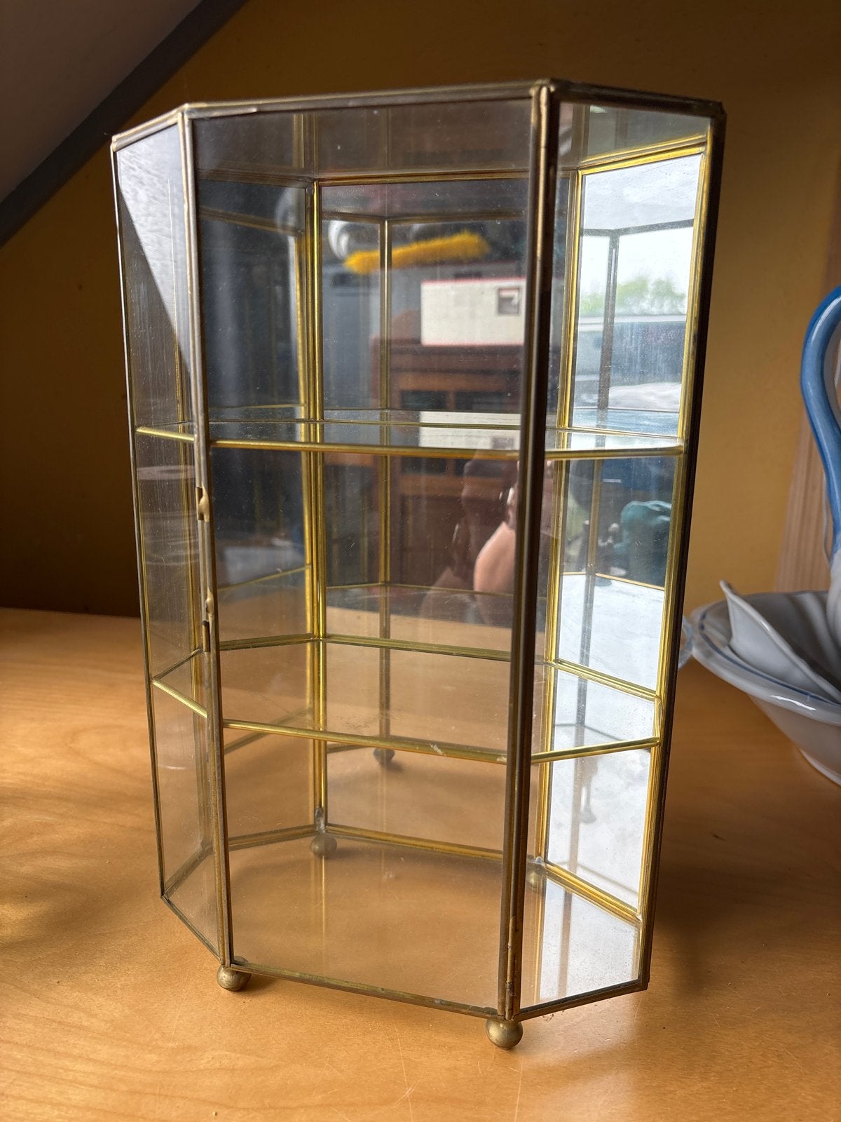 Vintage Glazen Vitrinekastje - Messing Frame, Ophalen of Verzenden