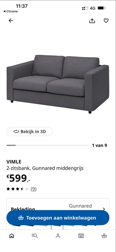 HOEZEN voor Ikea VIMLE 2-zitsbank Gunnared middengrijs, Huis en Inrichting, Ophalen, 150 tot 200 cm, Tweepersoons, 75 tot 100 cm