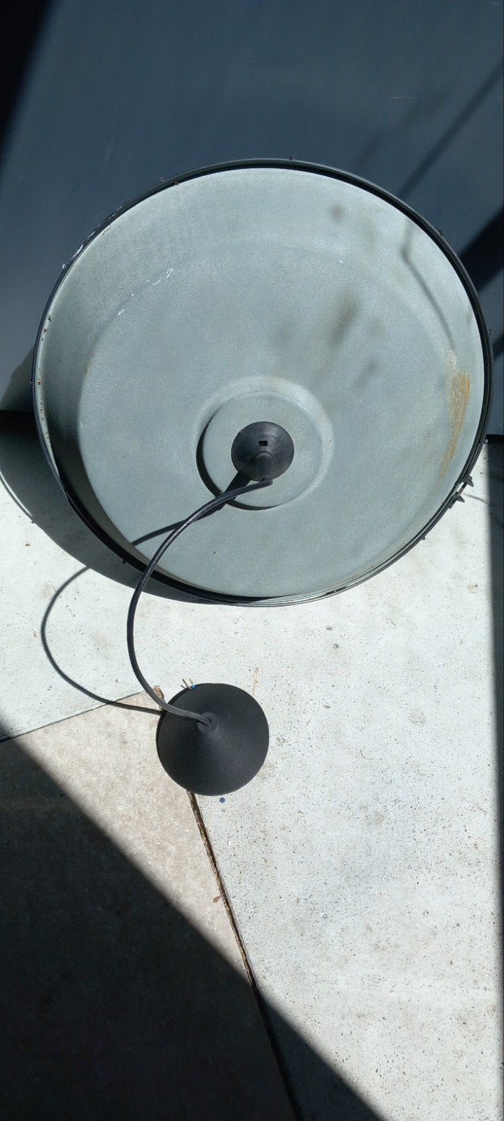 Grote industriële hanglamp met rooster - Grijs metaal, Ophalen, Gebruikt, E27 (groot), Metaal