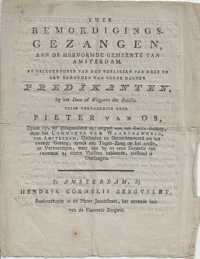 Pieter van Os - Twee bemoedigingsgezangen Hervormd Amsterdam, Ophalen of Verzenden, Os, Pieter van