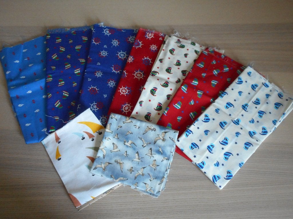 Pakket lapjes, stof met thema maritiem, marine patchwork, Meerkleurig, Nieuw, Ophalen of Verzenden, 30 tot 120 cm