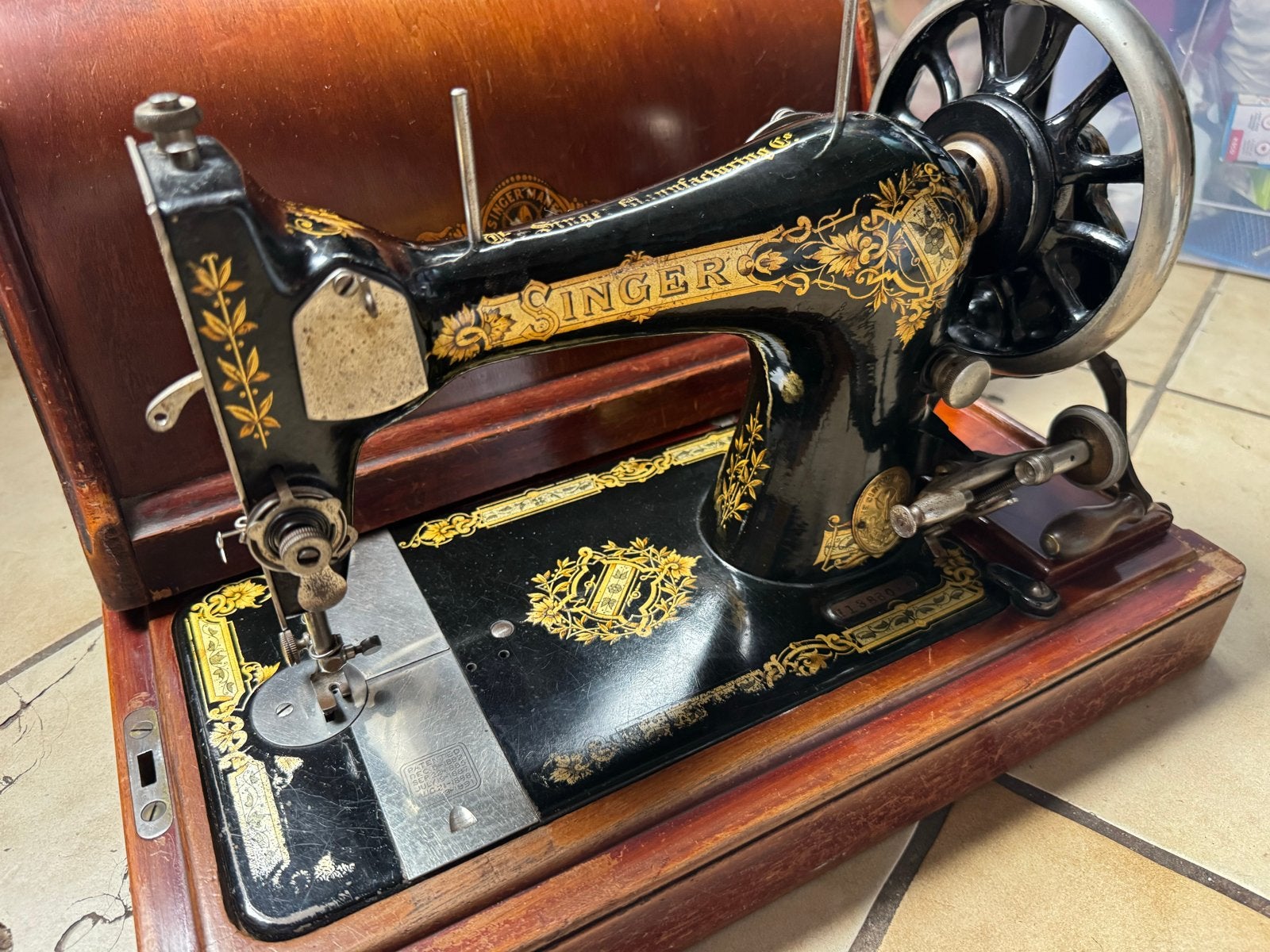 Antieke Singer Naaimachine met Houten Koffer, Ophalen of Verzenden