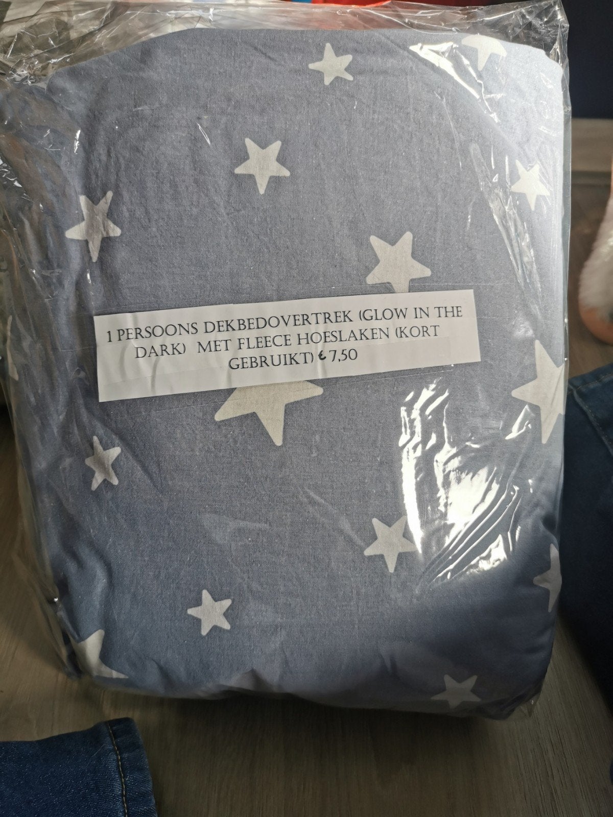 1-per dekbedovertrek met fleece hoeslaken (glow in the d, Gebruikt, Eenpersoons, Blauw, Dekbedovertrek