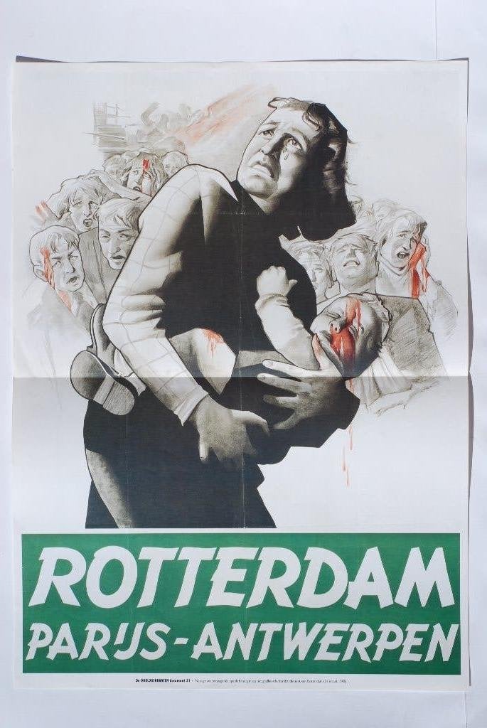 Rotterdam Parijs Antwerpen Propaganda Poster WOII Heruitgave, Zo goed als nieuw, Verzenden, Amsterdam, Overige soorten