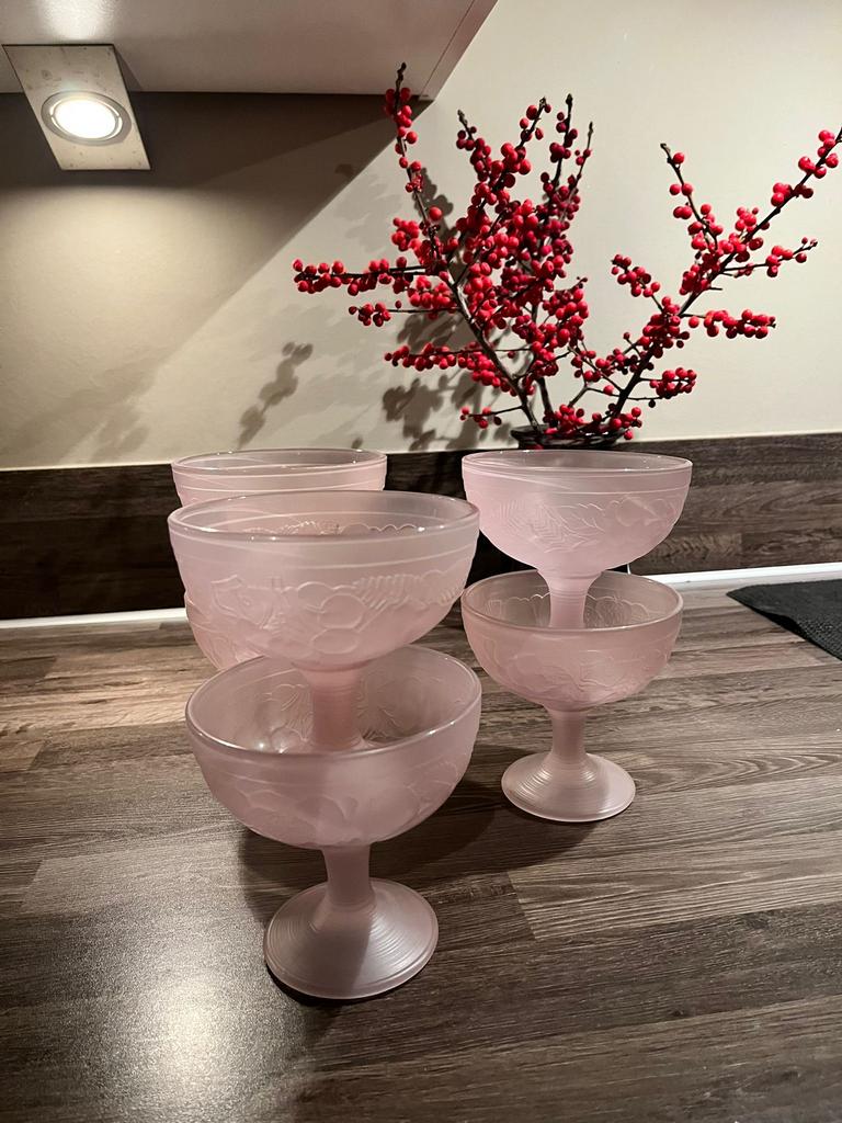 6 roze vintage Luminarc ijscoupes, Antiek en Kunst, Antiek | Glas en Kristal, Ophalen