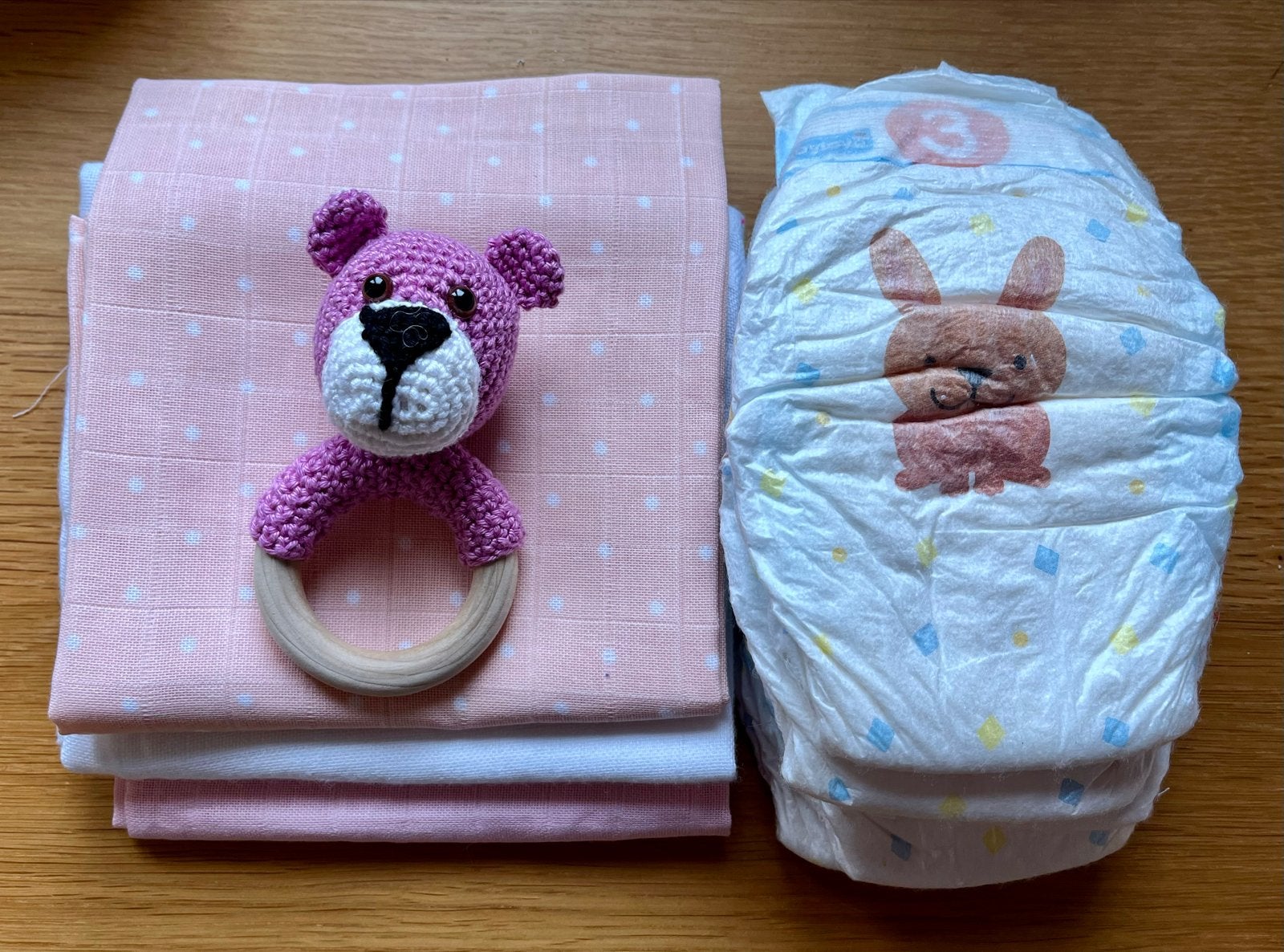 Roze rammelaar en hydrofiele doeken, Ophalen of Verzenden, Nieuw, Rammelaar