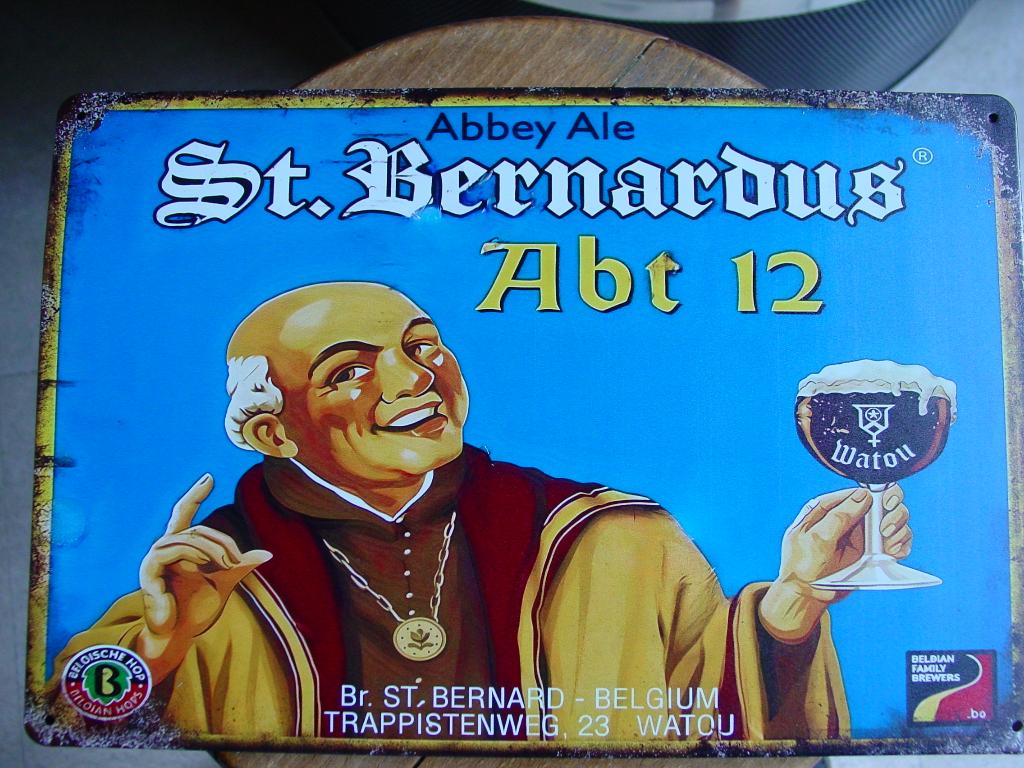 ST. BERNARDUS ABT 12 REKLAME  -METAAL-, Verzamelen, Biermerken, Ophalen of Verzenden, Gebruikt, Reclamebord, Plaat of Schild, Overige merken