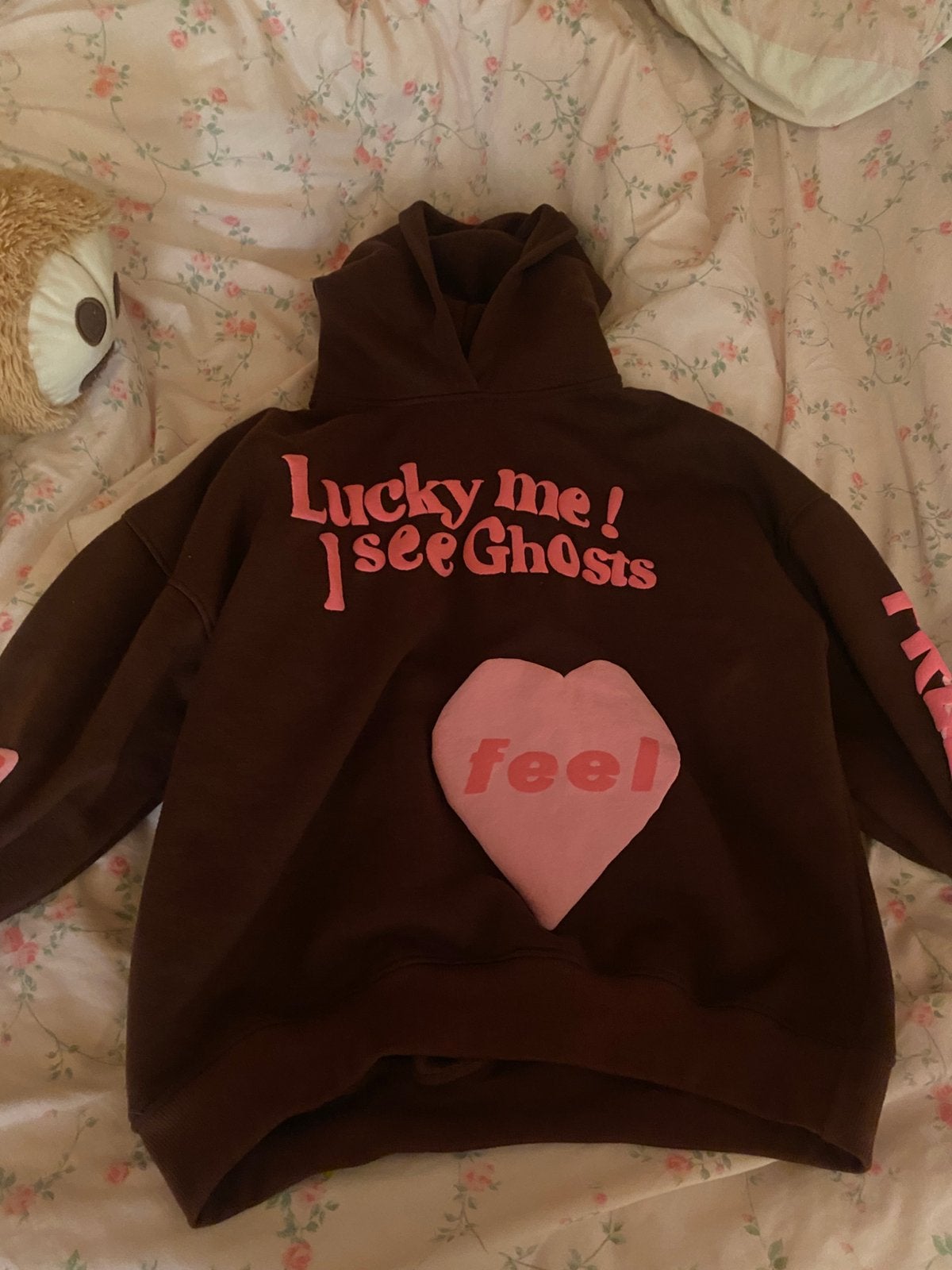 Lucky me, i see ghosts hoodie maat S, Kleding | Dames, Verzenden, Zo goed als nieuw, Maat 38/40 (M), Bruin