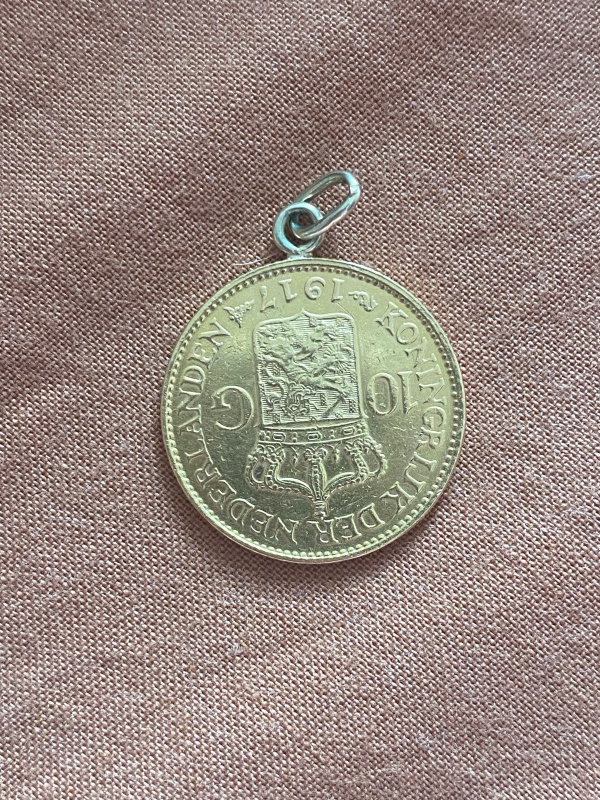 Gouden tientje 1917 hanger met oogje - Koningin Wilhelmina, Koningin Wilhelmina, Losse munt, 10 gulden, Goud