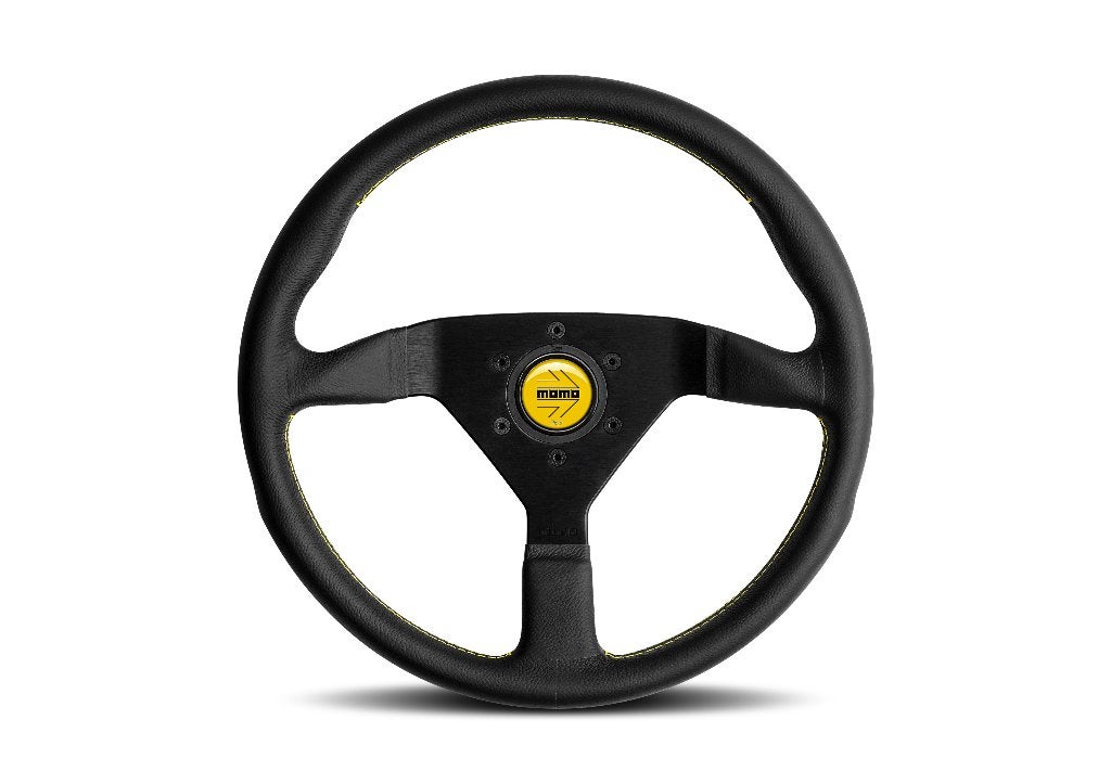 Momo Montecarlo Zwart Geel Leder stuur sportstuur 350mm, Ophalen of Verzenden