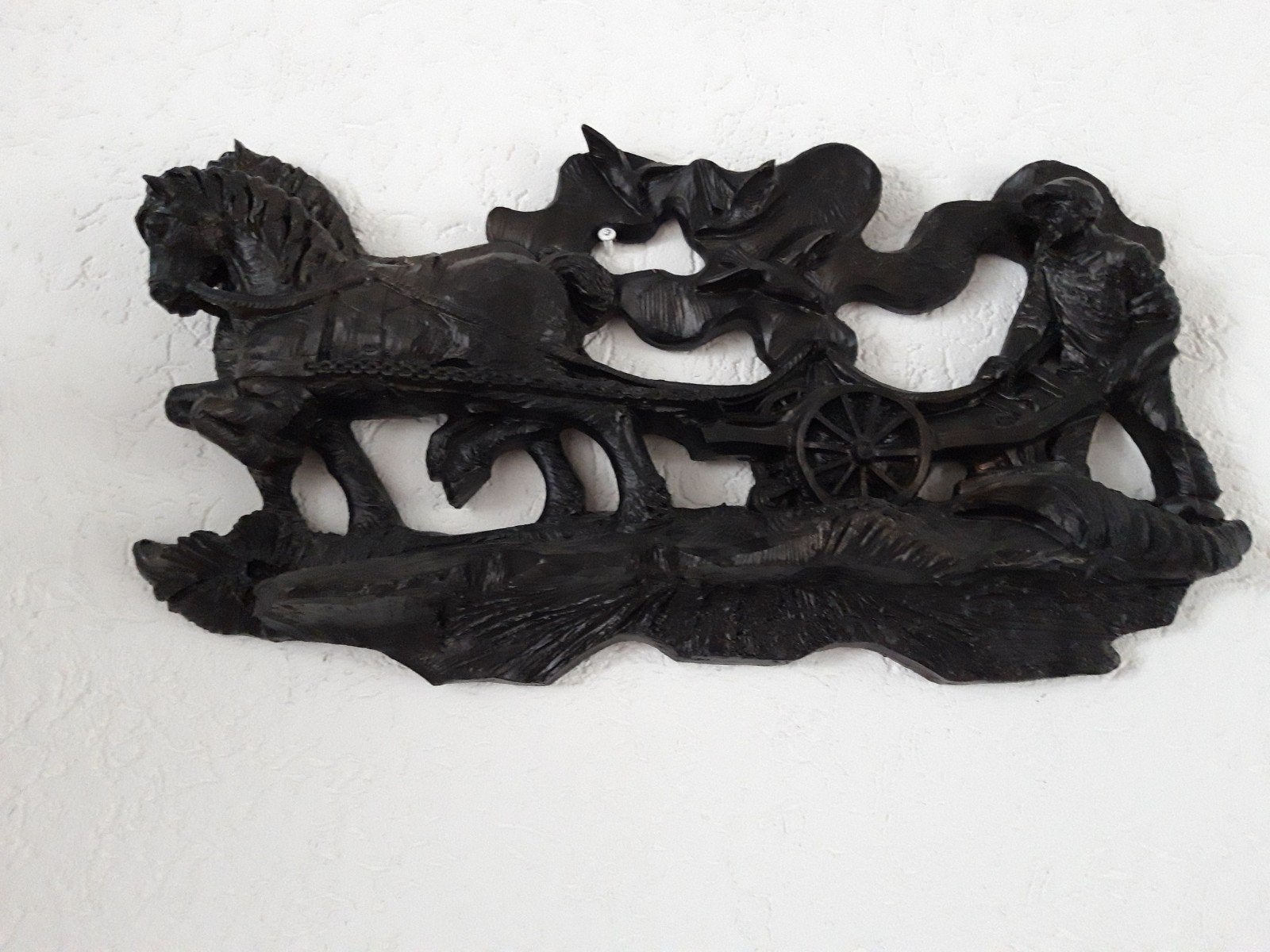 Decoratie (Paard met Kar en Boer), Huis en Inrichting, Ophalen of Verzenden, Zo goed als nieuw, Zwart, Steen/keramiek