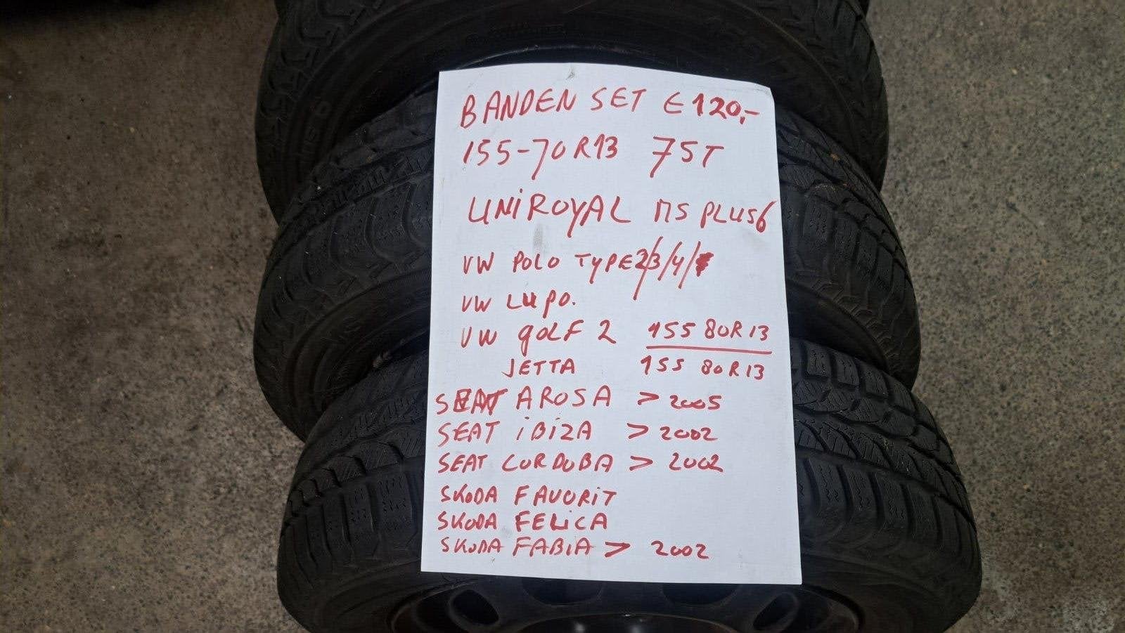 Banden set VW Polo/ Arosa / Lupo / Ibiza/ Arosa 155/70R13, Auto-onderdelen, Banden en Velgen, Ophalen, Gebruikt, 155 mm, 13 inch