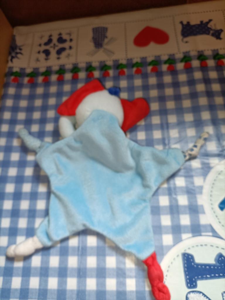 Tiamo Olifant knuffeldoekje blauw wit rood Ollie, Ophalen of Verzenden, Zo goed als nieuw, Olifant
