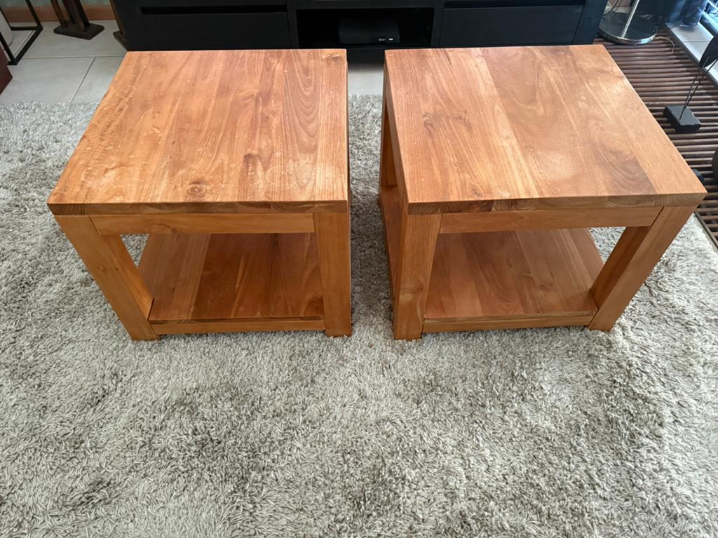 Teakhouten bijzettafels, Huis en Inrichting, Tafels | Bijzettafels, Ophalen, Vierkant, Minder dan 55 cm, 45 tot 60 cm