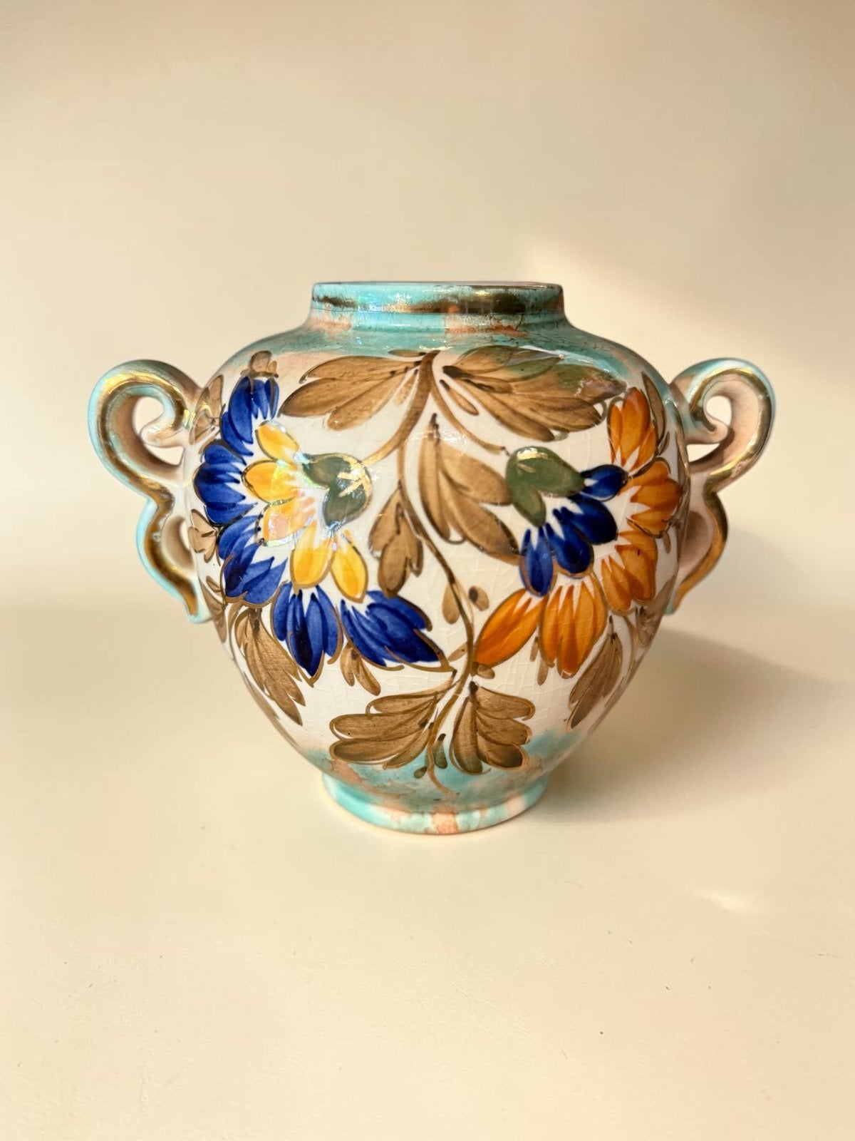 Handbeschilderde Spaanse majolica vaas met oren – ca. 1920, Ophalen of Verzenden