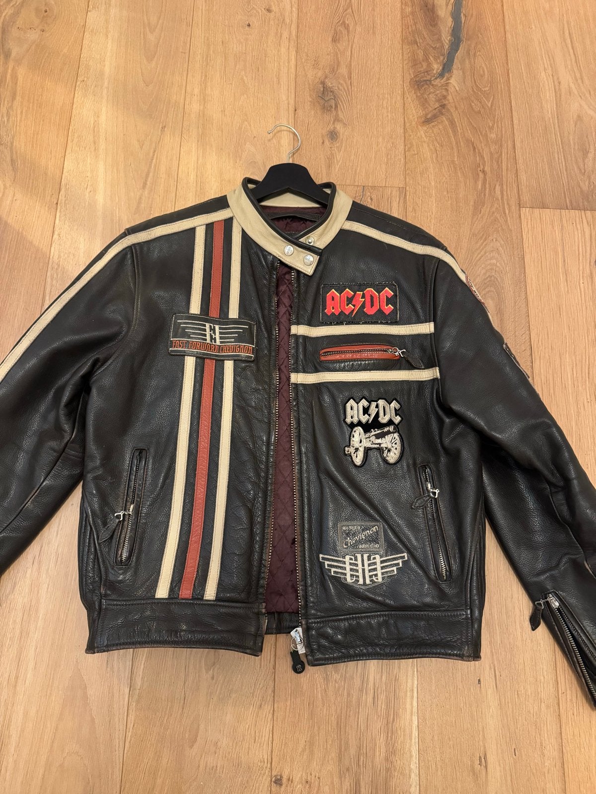Unieke Chevignon Leren Jas - AC/DC & Nirvana Patches, Kleding | Heren, Ophalen of Verzenden, Gedragen, Maat 52/54 (L), Zwart
