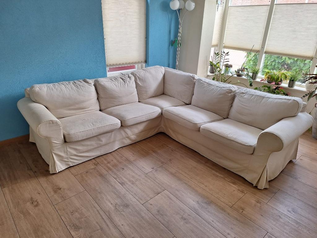 Gratis af te halen: IKEA EKTORP hoekbank + fauteuil (beige), Huis en Inrichting, Banken | Bankstellen, Ophalen, Overige materialen