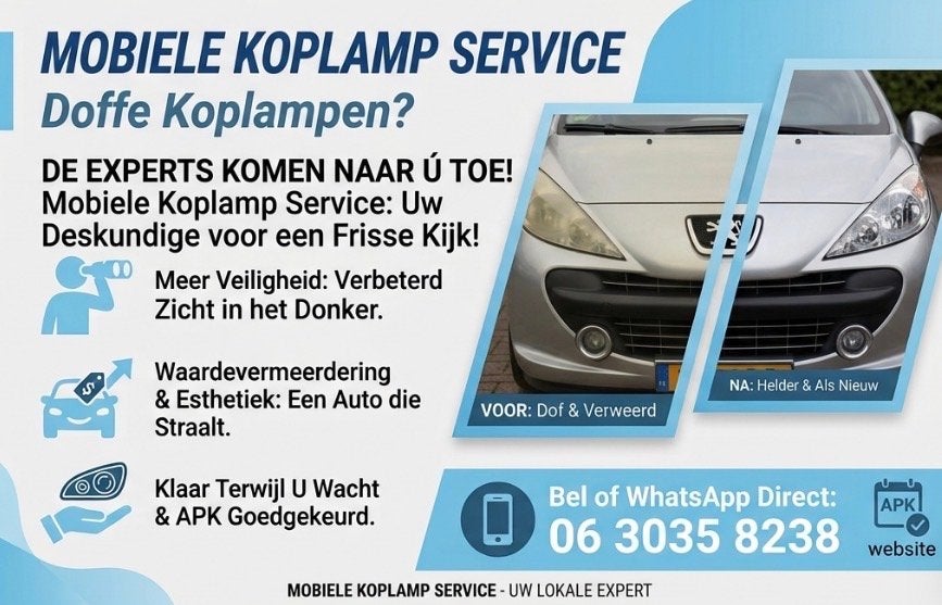 Mobiele Koplamp Service: Doffe Koplampen weer Helder!, Ophalen of Verzenden, Gereviseerd