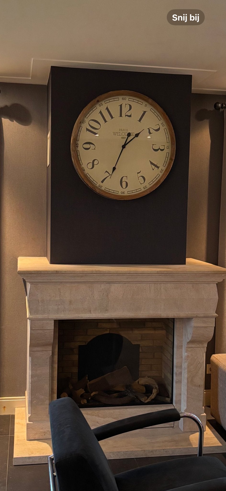 Grote wandklok met houten rand - Paris Welcome, Ophalen, Wandklok, Bruin, Landelijk