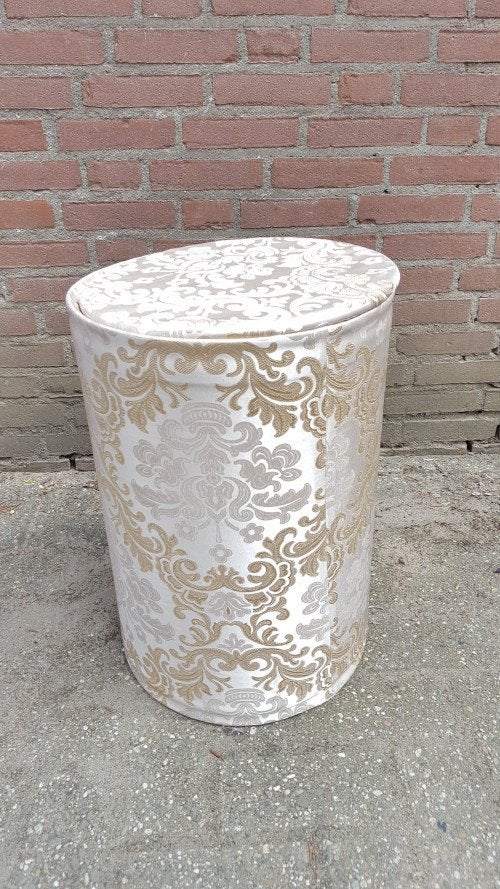 Opberg ton bekleed vintage met deksel, Verzamelen, Retro, Ophalen of Verzenden