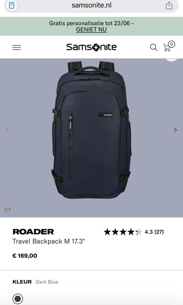 Samsonite Roader Travel Backpack M 17.3" - Zwart, Ophalen of Verzenden, Zo goed als nieuw, Rugtas, Overige merken