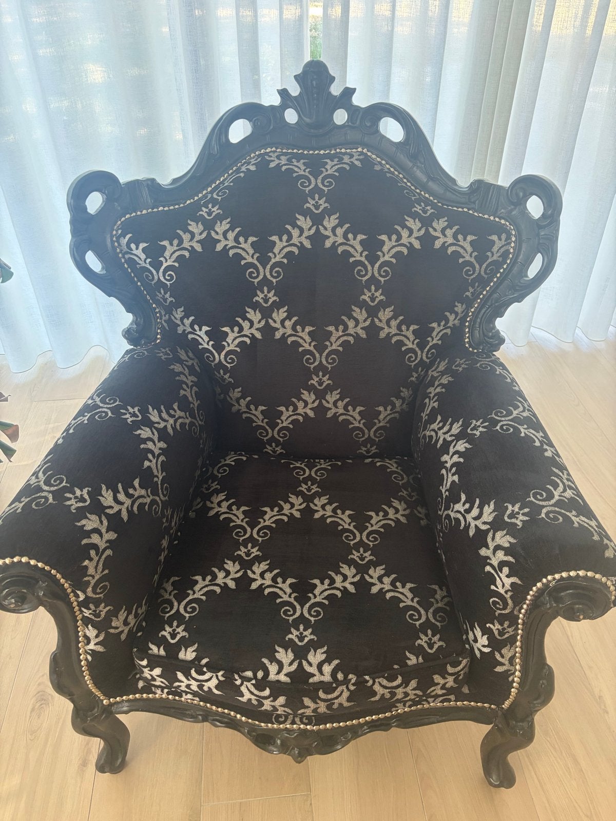 Barokke fauteuil - Zwart met zilveren details, Antiek en Kunst, Ophalen