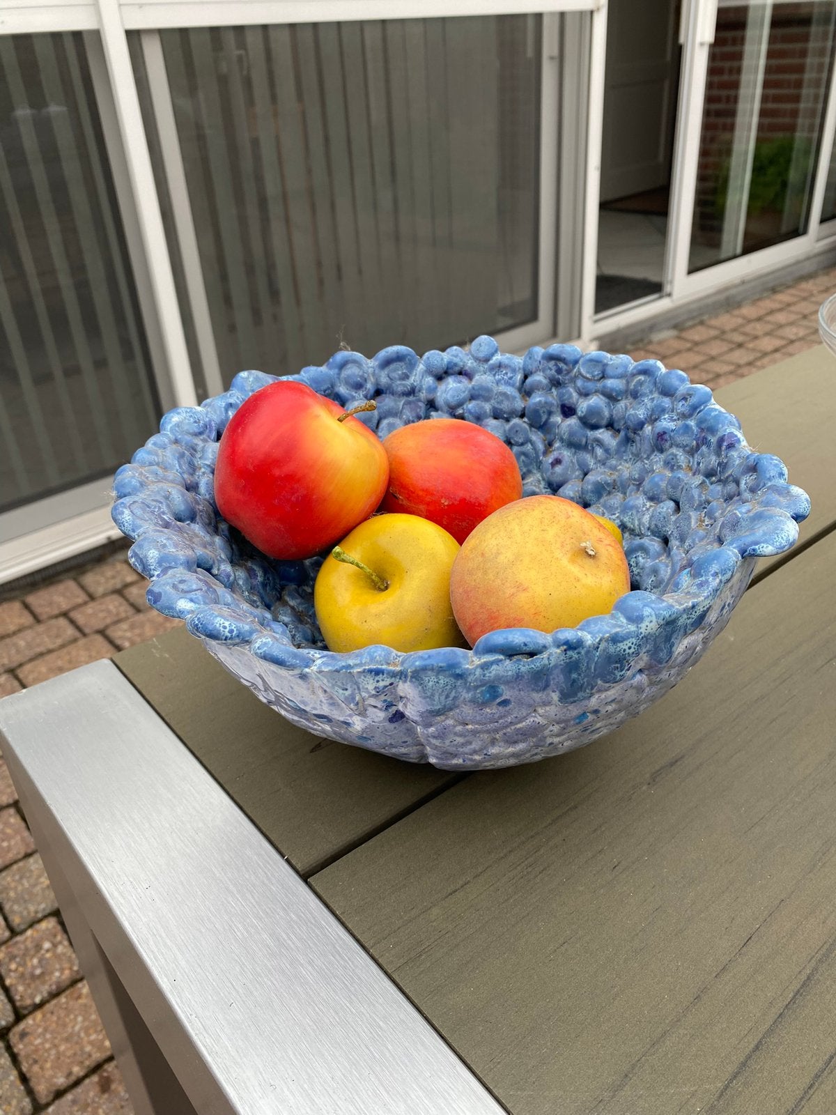 Hand gemaakte fruitschaal, Ophalen of Verzenden, Zo goed als nieuw, Rond, Glas