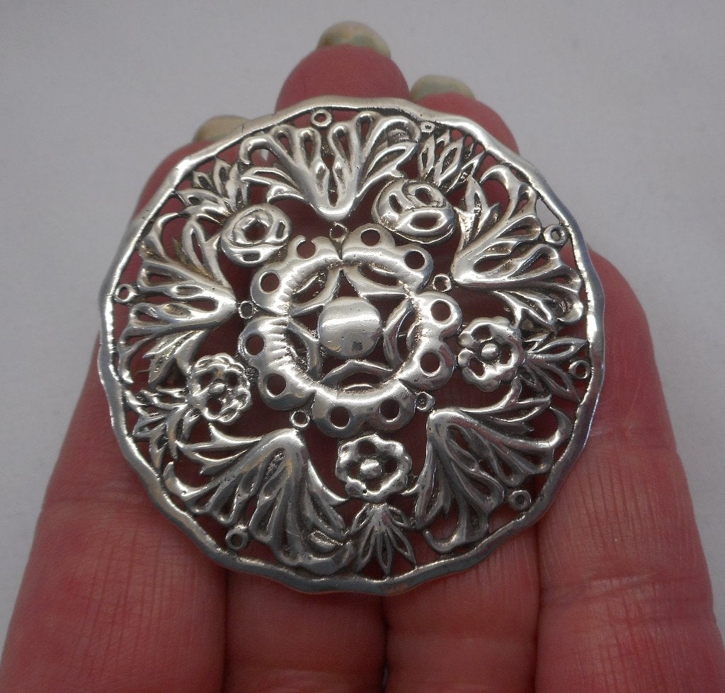 Zilveren grote antieke broche nr.1481, Verzenden, Zilver, Broche