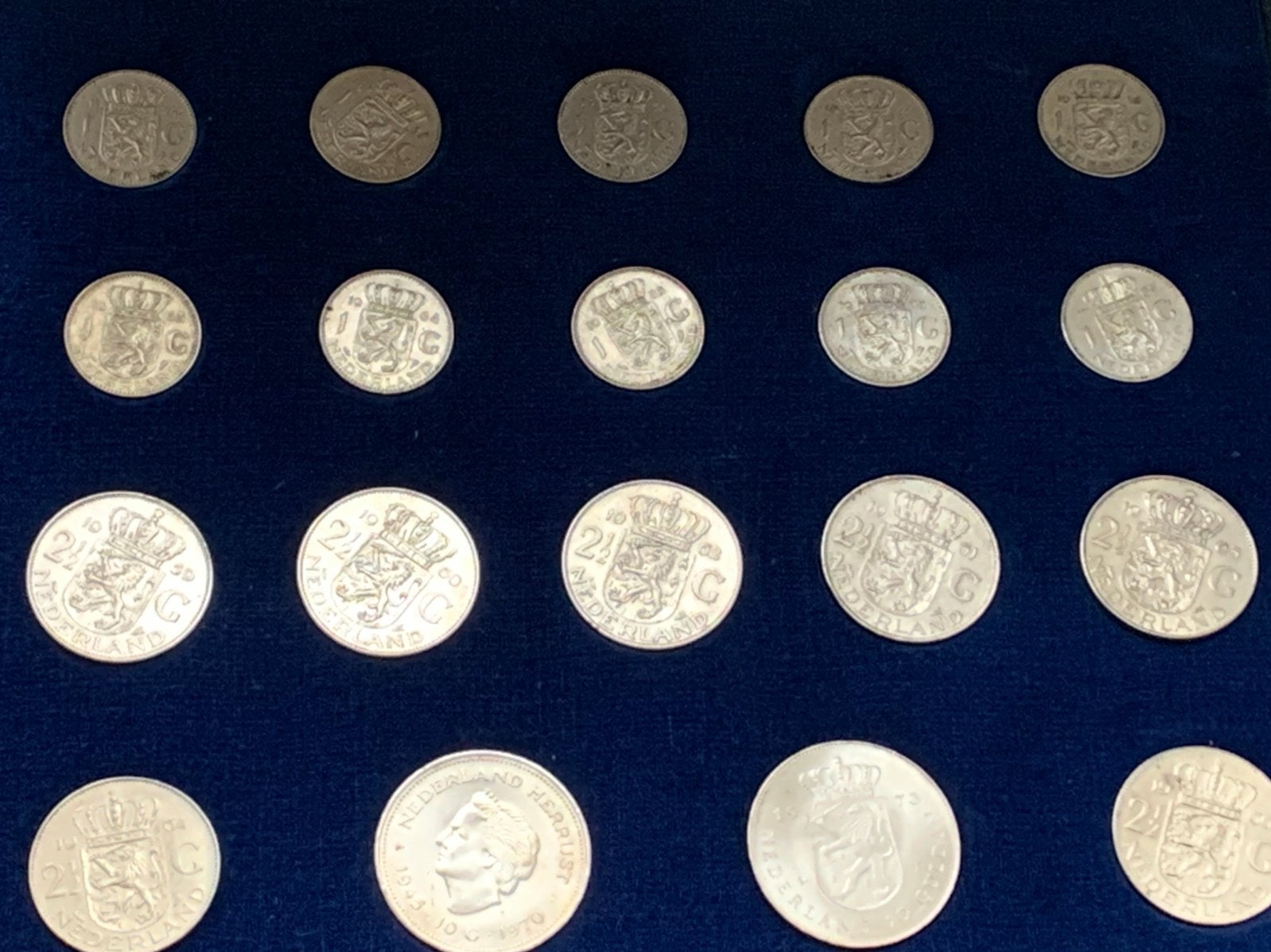 Cassette 19 zilveren munten guldens, rijksdaalders tientjes, Ophalen of Verzenden, Koningin Juliana, 10 gulden