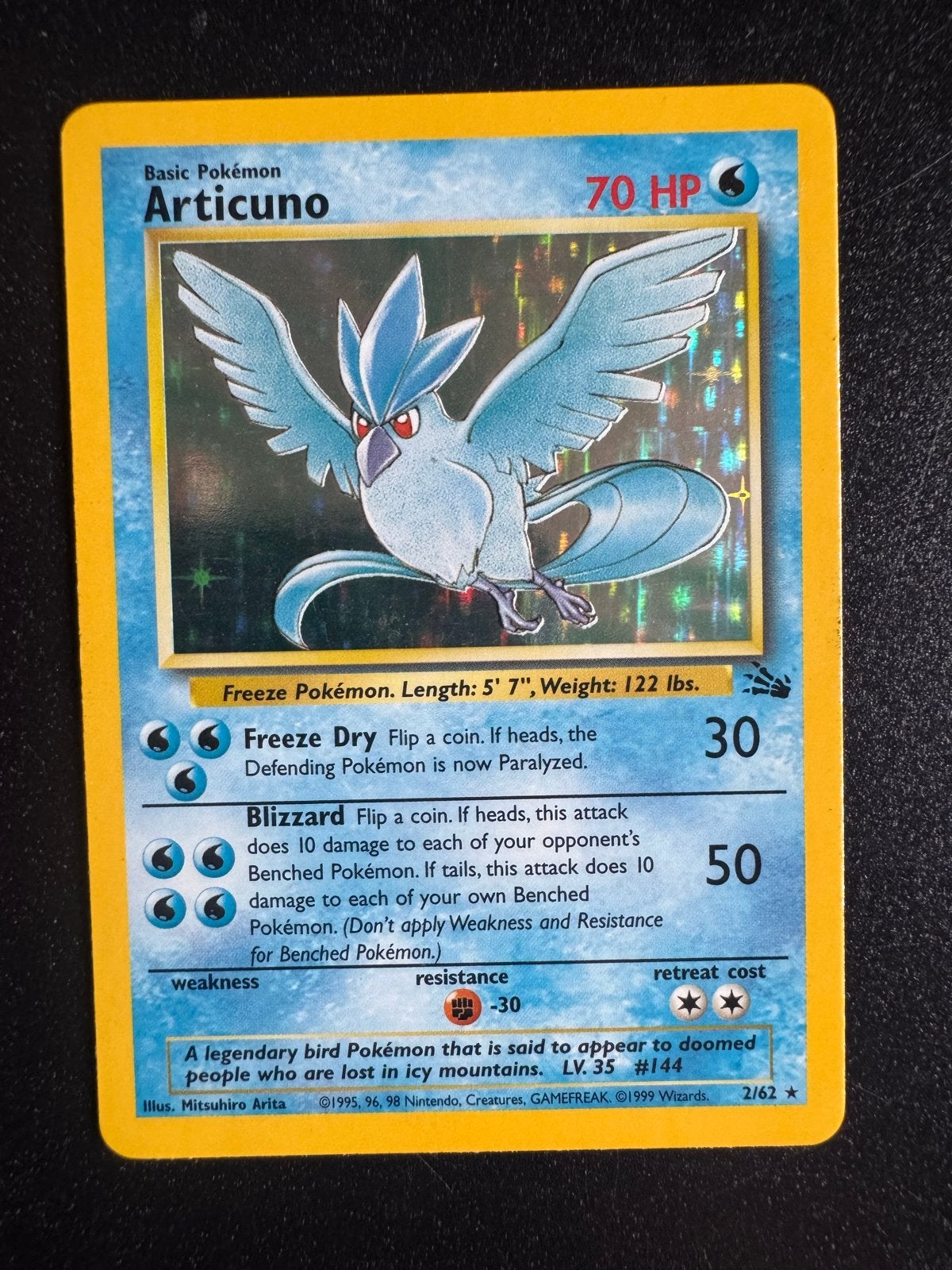 Articuno Holo Foil Pokémon Kaart 2/62 Fossil Set, Ophalen of Verzenden, Losse kaart, Foil