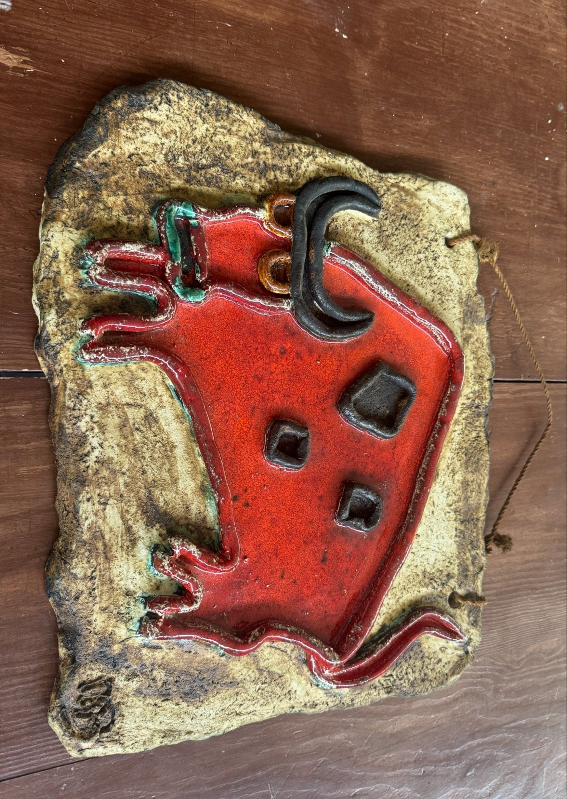 Aardewerk Plaquette Stier, ca. 1960, Gemerkt NB, Ophalen of Verzenden