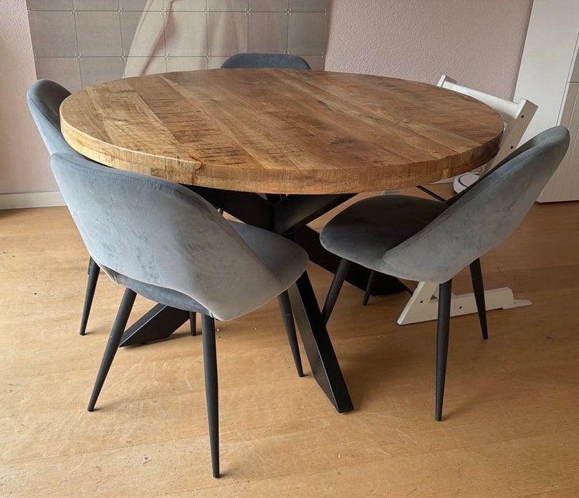 Ronde 4 persoons eettafel, Ophalen, Zo goed als nieuw, Rond, 100 tot 150 cm