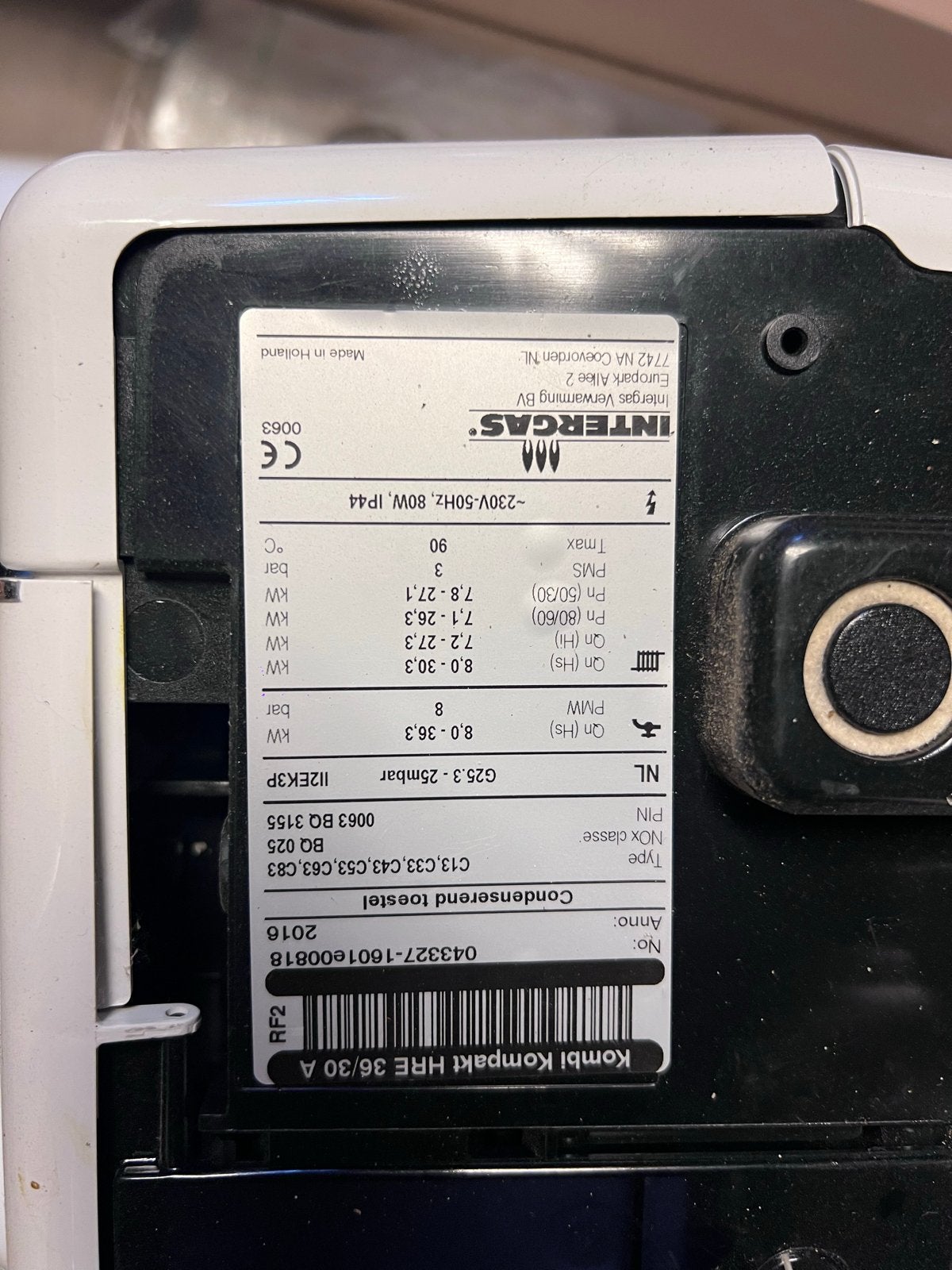 Intergas Kombi Kompakt HRE 36/30 A combiketel (2016), Ophalen, 30 tot 80 cm, Gebruikt, Hoog rendement (Hr)