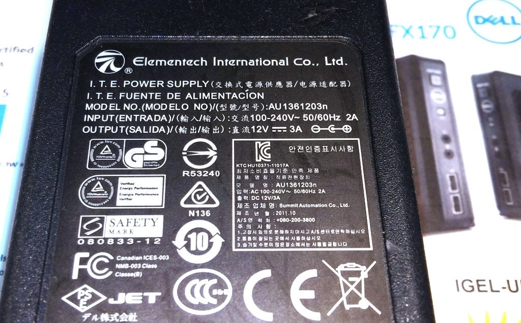 Elementech AU1361203N 12V 3A 36W AC DC Adapter Oplader, Ophalen of Verzenden, Zo goed als nieuw