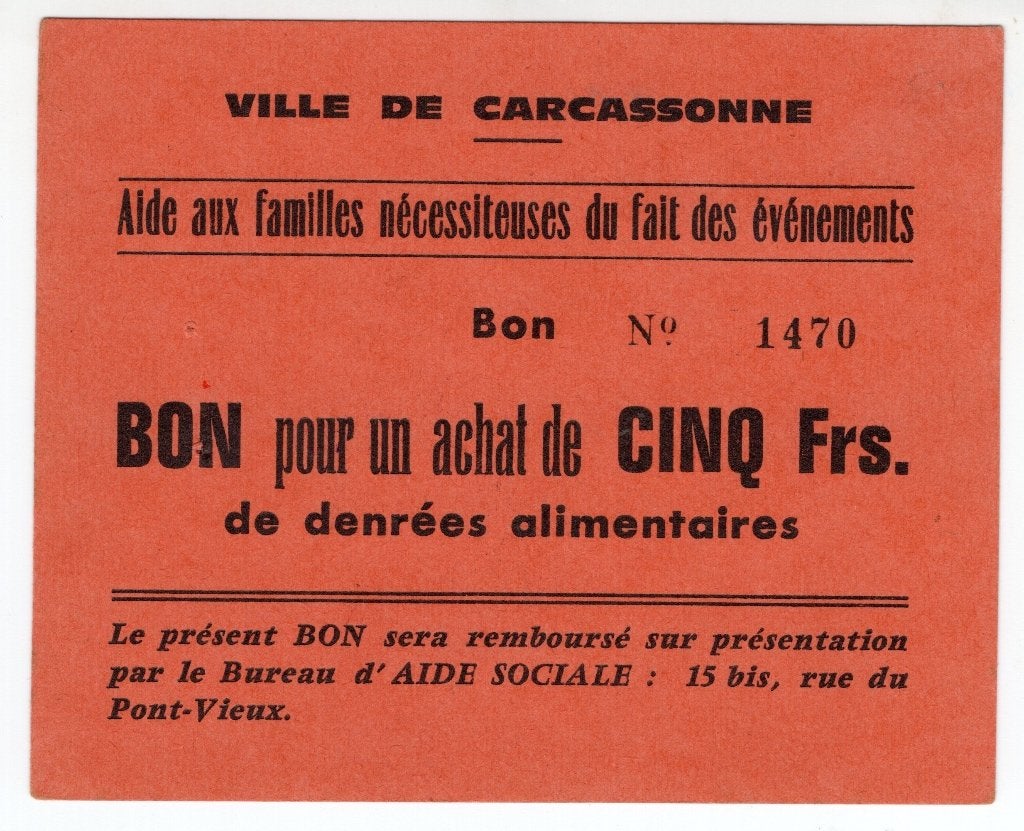 Frankrijk noodgeld Carcassone 5 Frank W.O 1, Verzenden, Frankrijk
