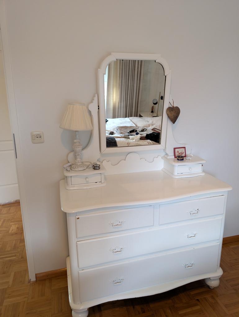 Antieke commode met opzetspiegel – shabby chic / brocante, Ophalen, Gebruikt, 100 tot 150 cm, Shabby chic / brocante