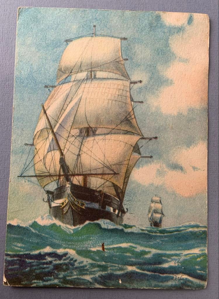 Zeilschip op zee, Ophalen of Verzenden, 1940 tot 1960, Gelopen, Noord-Holland