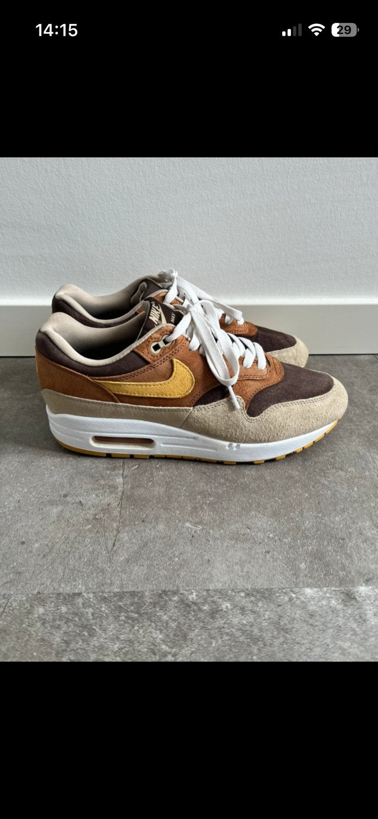 Nike air max 1 pecan ugly duckling, Ophalen of Verzenden, Zo goed als nieuw, Overige kleuren
