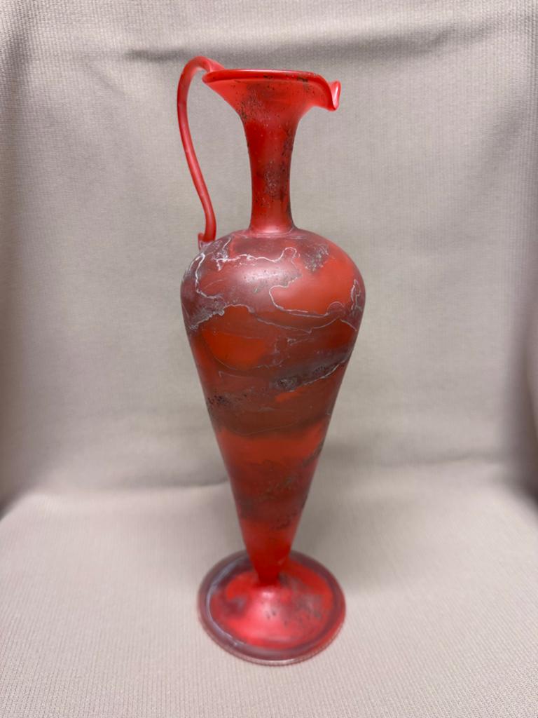 Vintage Murano Glas Vaas - Rood met Witte Aders, Antiek en Kunst, Ophalen of Verzenden