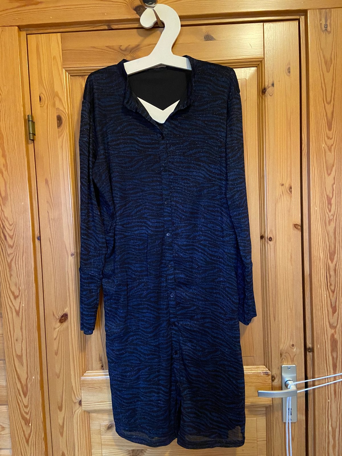 Jurk blauw zilver glitter oto 55 lang 105 David & Alex, Kleding | Dames, Ophalen of Verzenden, Zo goed als nieuw, Blauw, Onder de knie