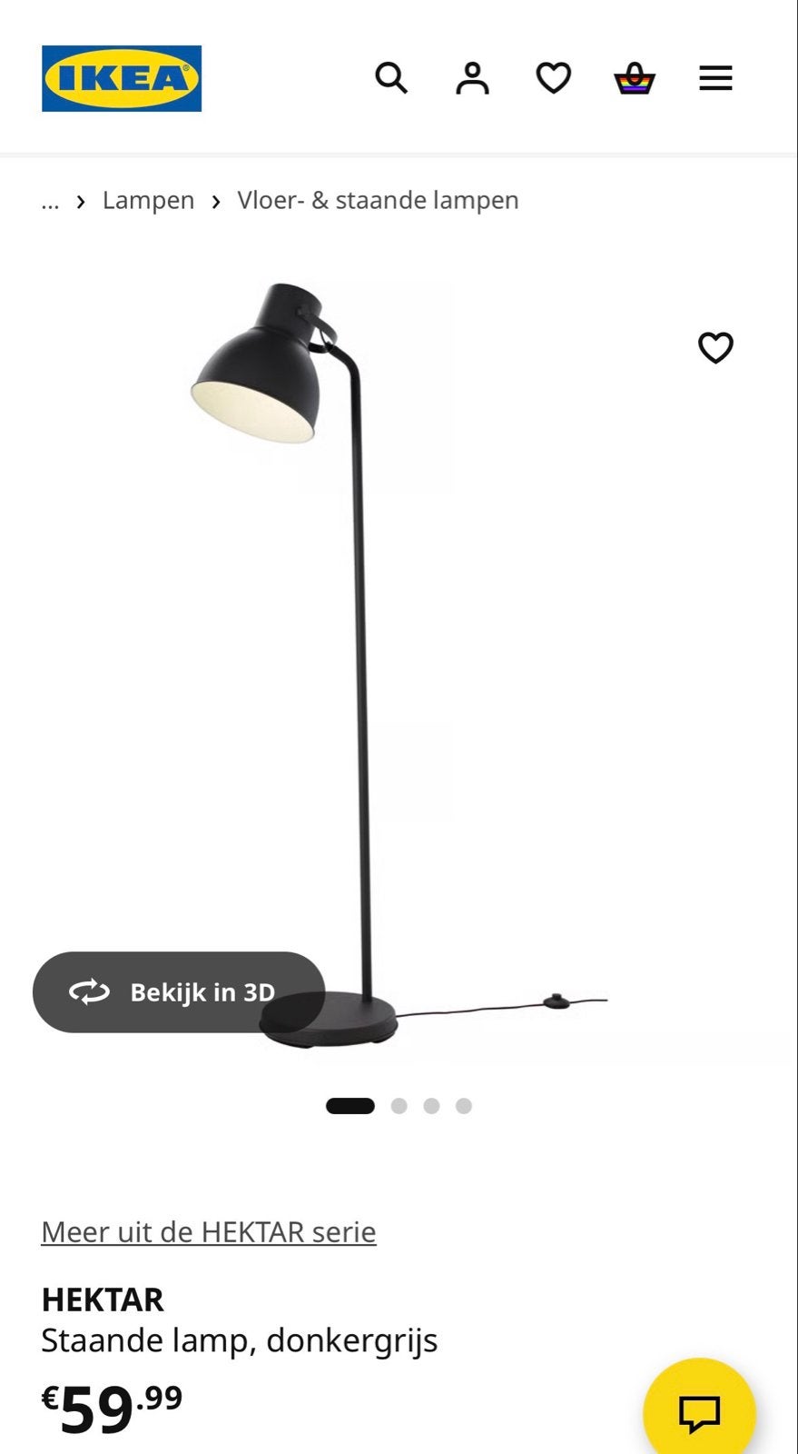 IKEA Hektar staande lamp, donkergrijs, Huis en Inrichting, Lampen | Vloerlampen, Ophalen, Zo goed als nieuw, Metaal, 150 tot 200 cm