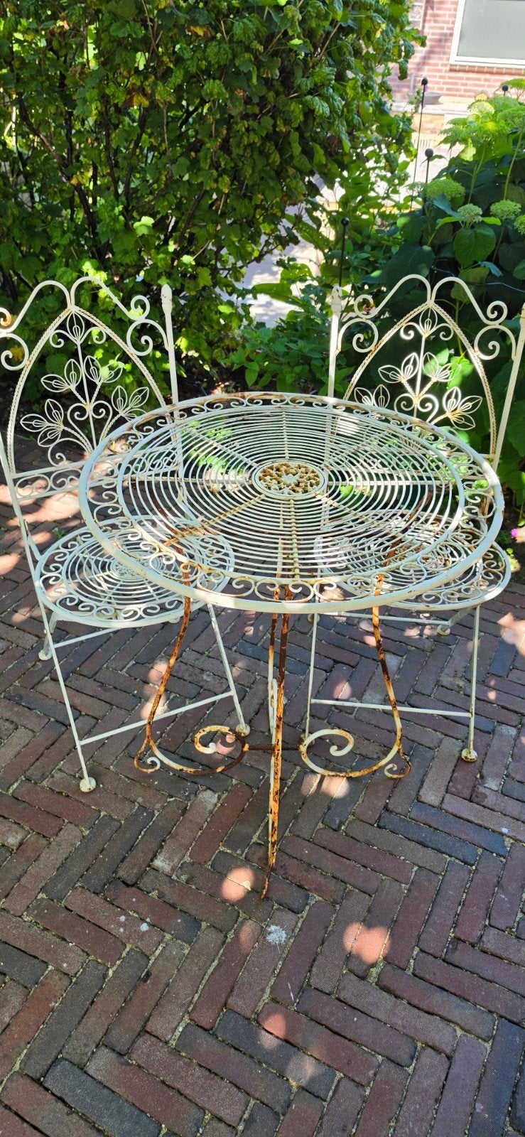 Frans Bistrot Brocante metalen tuinset vintage, Tuin en Terras, Ophalen, Gebruikt, Tuinset, Eettafel