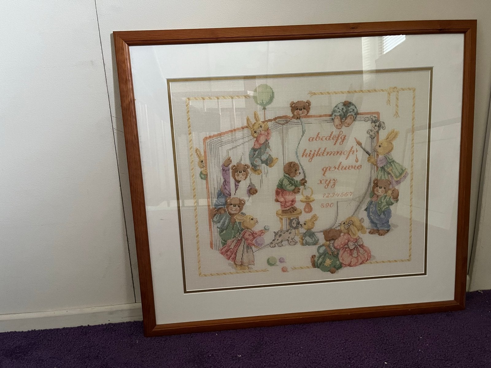 Geborduurd schilderij met kinderfiguren en alfabet, Ophalen, 50 – 75, Gebruikt, Schilderij