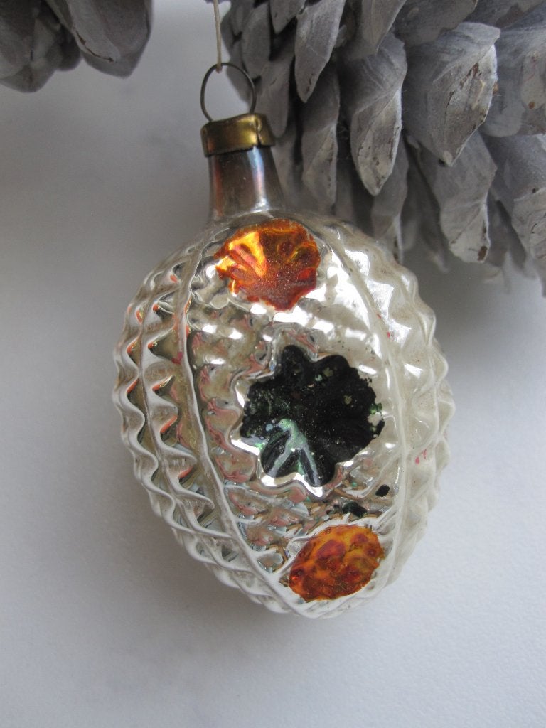 (23) Antiek vintage oude Kerstbal lampion gekleurde deukjes, Ophalen of Verzenden, Gebruikt